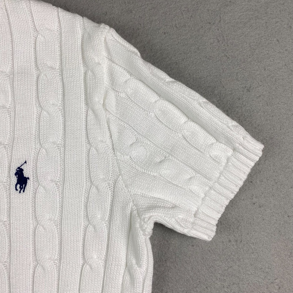 Polo Ralph Lauren Womens Cable Knit Short Sleeve Sweater White S Preppy pony - Picture 8 of 16